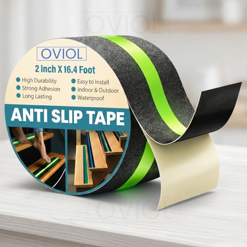 Image of OVIOL Anti Slip Tape for Stairs (2 Inch x 16.4 Ft) Waterproof Heavy Duty Glow in The Dark Anti Skid Tread Strip for Indoor & Outdoor Granite Steps