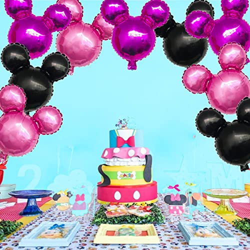 9Pack Minniemouse Party Aluminum Foil Balloons,27” Black,Rose Red, Pink Balloons For Minnie Party,Baby Shower,Girls Party Kids Birthday Theme Party Decoration Supplies #TOP5
