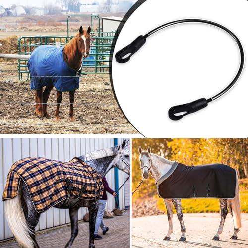 Image of 4 Pcs Horse Blanket Straps Adjustable Elastic Tail Strap with Double Ended Clips Stretchy Horse Blanket Leg Straps Replacement Elastic Legs Strap,16 inch