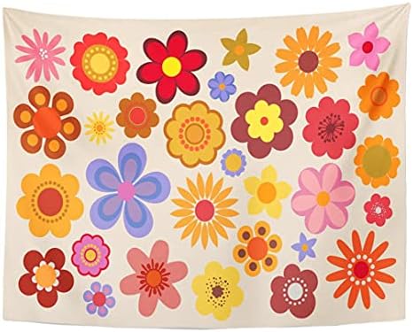 TOMPOP Tapestry Green 1960 Vintage Flowers 60S 70S Orange Hippie Psychedelic Home Decor Wall Hanging for Living Room Bedroom Dorm 60x80 Inches