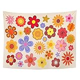 TOMPOP Tapestry Green 1960 Vintage Flowers 60S 70S Orange Hippie Psychedelic Home Decor Wall Hanging...