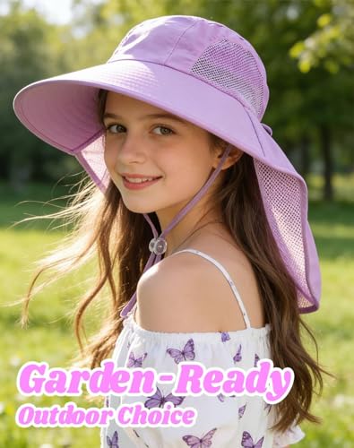 Image of Rosoz Kids Sun Hat with Neck Flap UV Protection Summer Toddler Beach Hat Unisex Ponytail Hat Wide Brim Fishing Hat