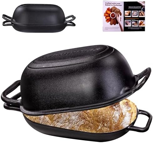 Oval Dutch Oven for Bread Baking 12 x 8 Inch, Pre-Seasoned Cast Iron Bread Oven for Sourdough, Dutch Oven Bread Loaf Pan for a Crispy Crust, 5QT - Thumbnail 5