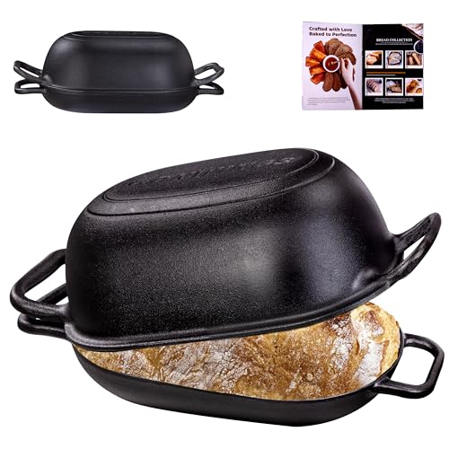 Image of GdnWings Oval Dutch Oven for Bread Baking 12 x 8 Inch, Pre-Seasoned Cast Iron Bread Oven for Sourdough, Dutch Oven Bread Loaf Pan for a Crispy Crust, 5QT