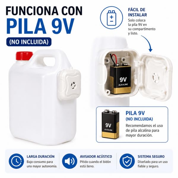 Bilake Garrafa de 5L con avisador acústico | Bidón 5 litros | Garrafa condensados Aire Acondicionado | Garrafa plástico Blanca
