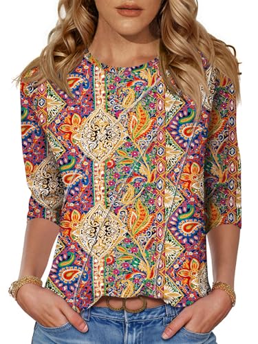 LOMON 3/4 Length Sleeve Womens Tops Womens Summer Tops 2026 Trendy Cute Ladies Tees Teacher Work Blouses XL