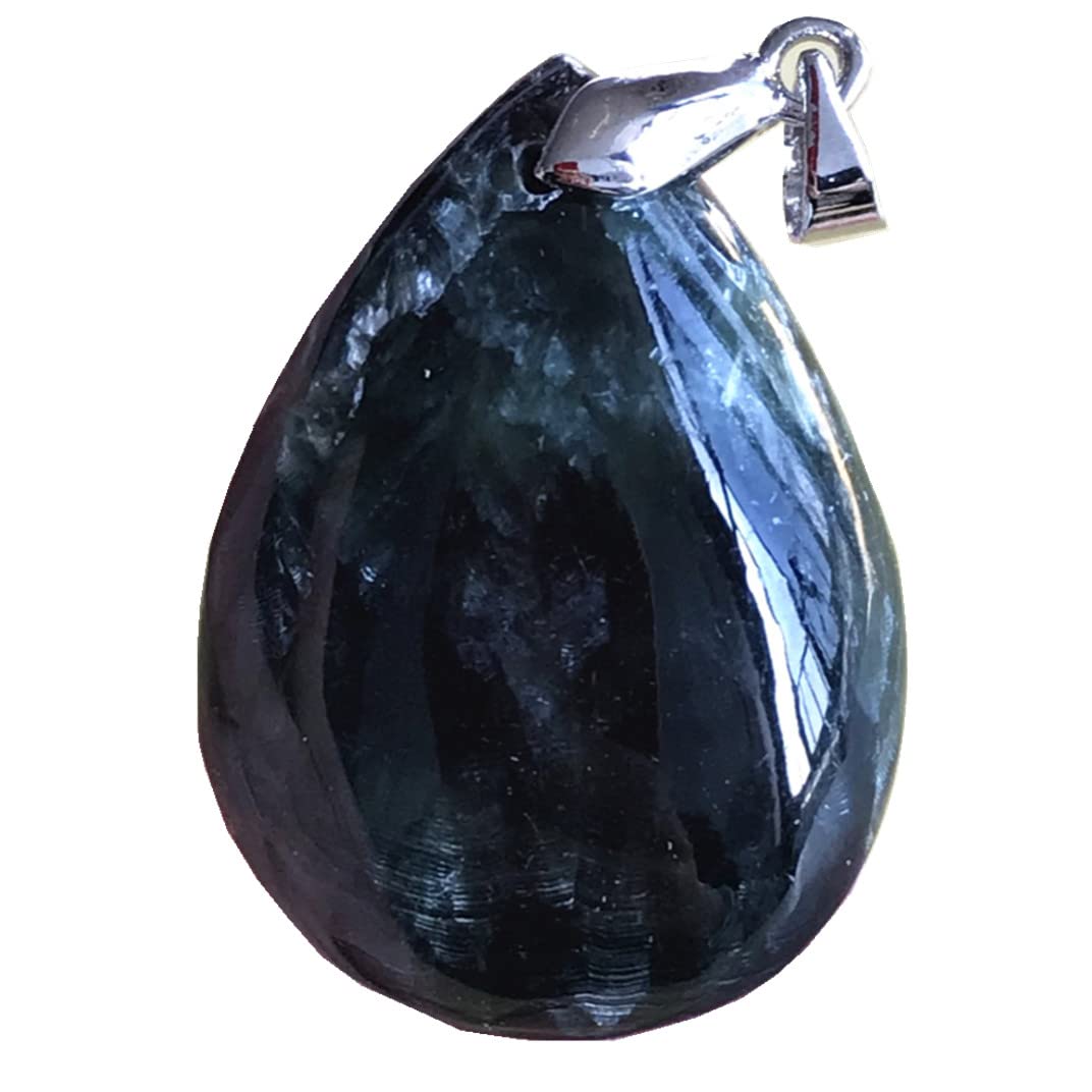 DUOVEKTNatural Seraphinite Pendant Jewelry Green Seraphinite Crystal Stone Ladies Men Lucky Healing Gift 30x22x8mm Beads Water Drop Silver Gemstone AAAAA