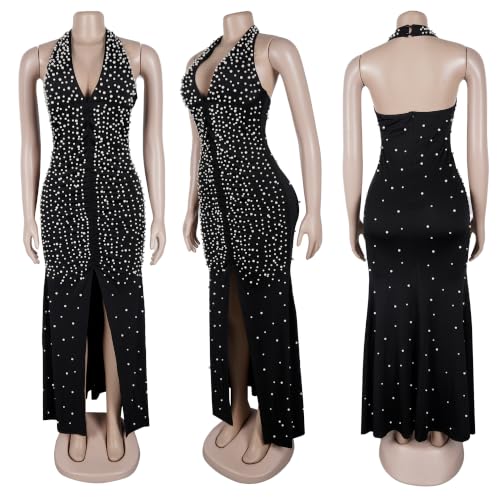 Image of PORRCEY Women's Sexy Elegant Rhinestone Bodycon Dress Hot Drilling Clubwear