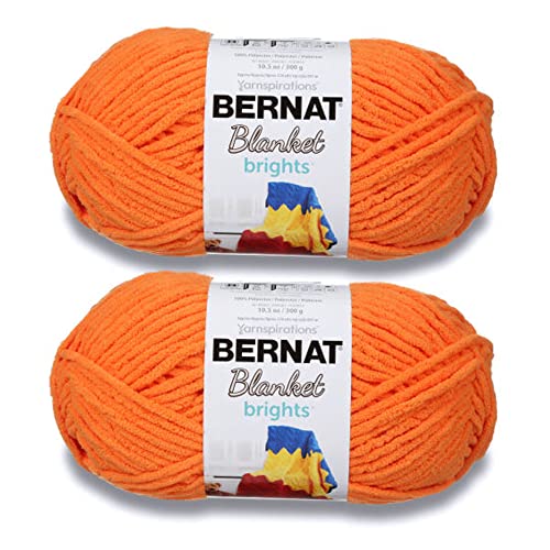 Image of Bernat Blanket Brights Carrot Orange Yarn - 2 Pack of 300g /10.5oz - Polyester - 6 Super Bulky - 220 Yards - Knitting /Crochet