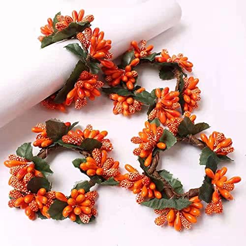 Holiday Wreaths Napkin Rings Set of 12 Christmas Thanksgiving Valentine Easter Theme Handmade DIY Berries Garland Napkin Ring Holders for Wedding Family Party Table Great Decorations Zhttaws