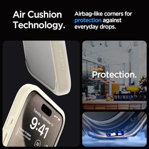 Image of Spigen Ultra Hybrid Back Cover Case for iPhone 15 Pro Max, Durable Hybrid Structure, Air Cushion Technology - PC+TPU | Mute Beige
