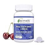 EZ Melts Multivitamin + Iron - Daily Multivitamin for Women & Men - Supports Healthy Energy Levels & Antioxidant Protection - Non-GMO & Vegan - Tropical Cherry - 60 Dissolvable Tablets (30 Servings)