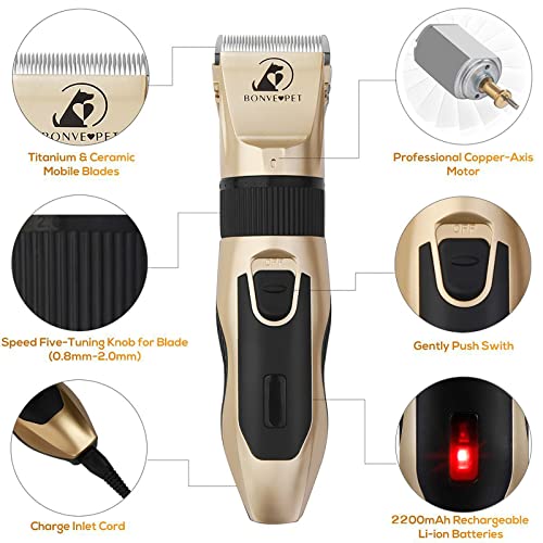 Bonve Pet Tondeuse Chien Professionnelle Tondeuse Chien Poil Long Epais Electrique Tondeuse pour Chien pour Chats et Animaux Silencieux Electrique Tondeuse pour Chien et Chat Dog Clipper Kit - Image 3