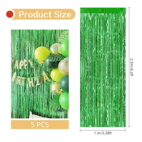 Image of 5 Pack Green Fringe Backdrop 3.2ft x 8.2ft Foil Curtain Tinsel Fringe Curtains Backdrop Streamers for Birthday Party Decoration Wedding Christmas Decoration