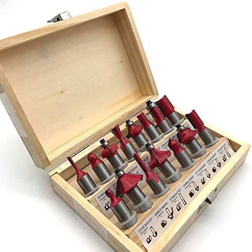 MIKMAYTOO 15PCS Carbide Tipped Router Bits Set, 1/2-Inch Shank Round Nose Cutter Tools Wood Milling Saw Cutter Woodworking Tools for Home Improvement and DIY