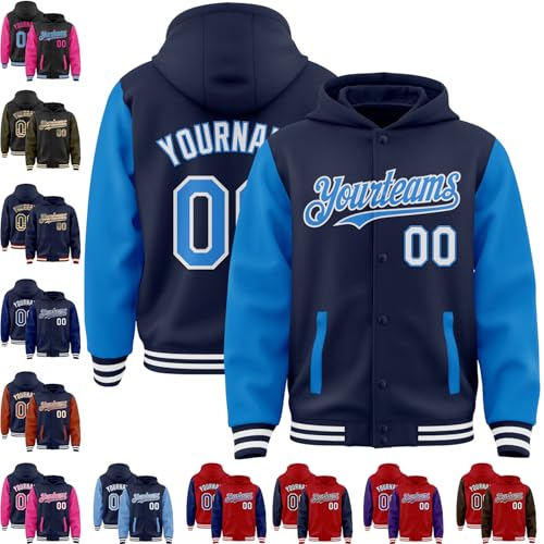 Personalized Men/Women/Youth Baseball Hoodie Jacket Varsity Letterman Jacket Team Sport Uniform with Pocket