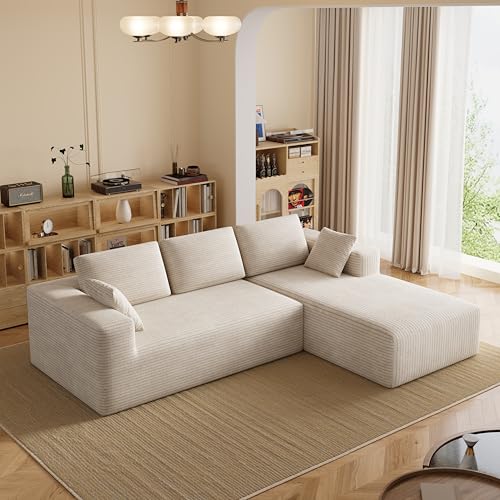 Image of 106 inch Corduroy Sectional Couch, Boneless L Shaped Couch with Deep Seat, Cloud Foam Sofa with Oversized Chaise, Sectional Sofa No Assembly Needed for Living Room