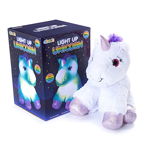 abeec - Peluche lumineuse en forme de licorne pour enfants - veilleuse en forme de licorne en peluche qui brille sous 6 différentes couleurs - peluche lumineuse à LED pour enfants de 18 mois et plus