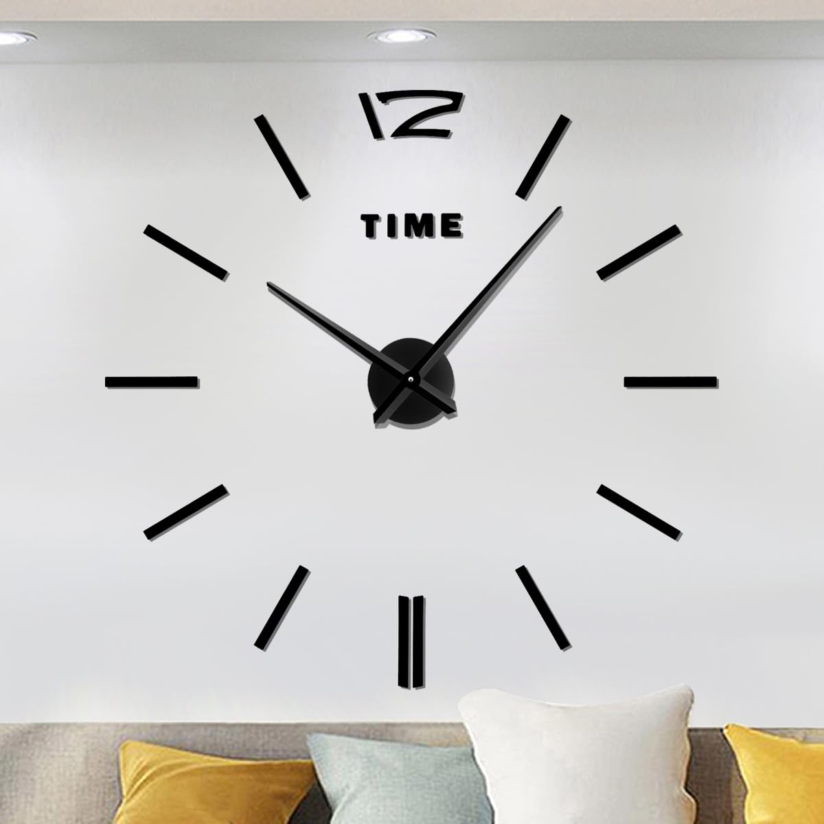 Meyiert Modern DIY Large Wall Clock Frameless Mute Wall Clock Decal 3D Mirror Effect Acrylic Sticker Metal Big Watches Wall Clock Home Office Decoration for Living Room (Black)