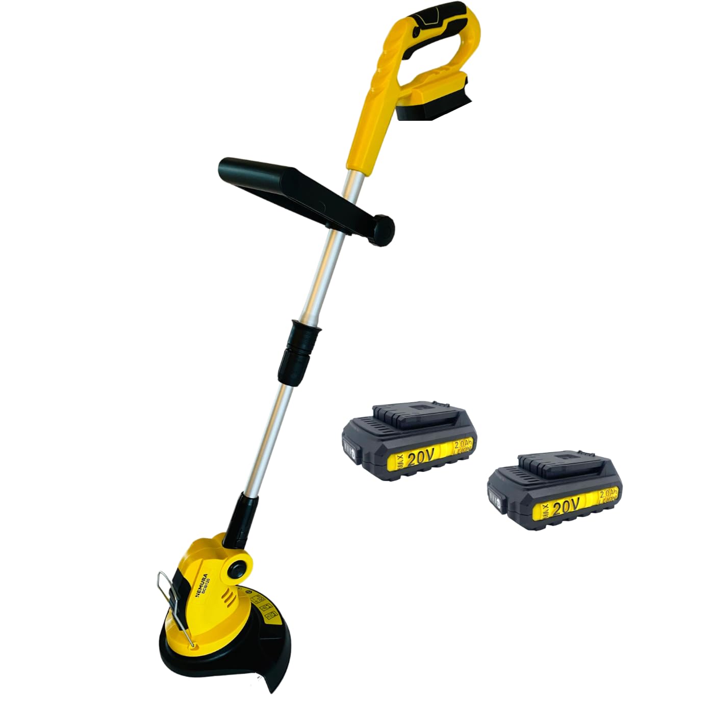 Nemura Bordatrice a batteria 20V - Testa inclinabile in 4 Posizioni - Taglio di 23 cm - 8000 giri al minuto - 2 Batterie 2Ah - Impugnatura Morbida - Utensili da giardino - SAC in Italiano