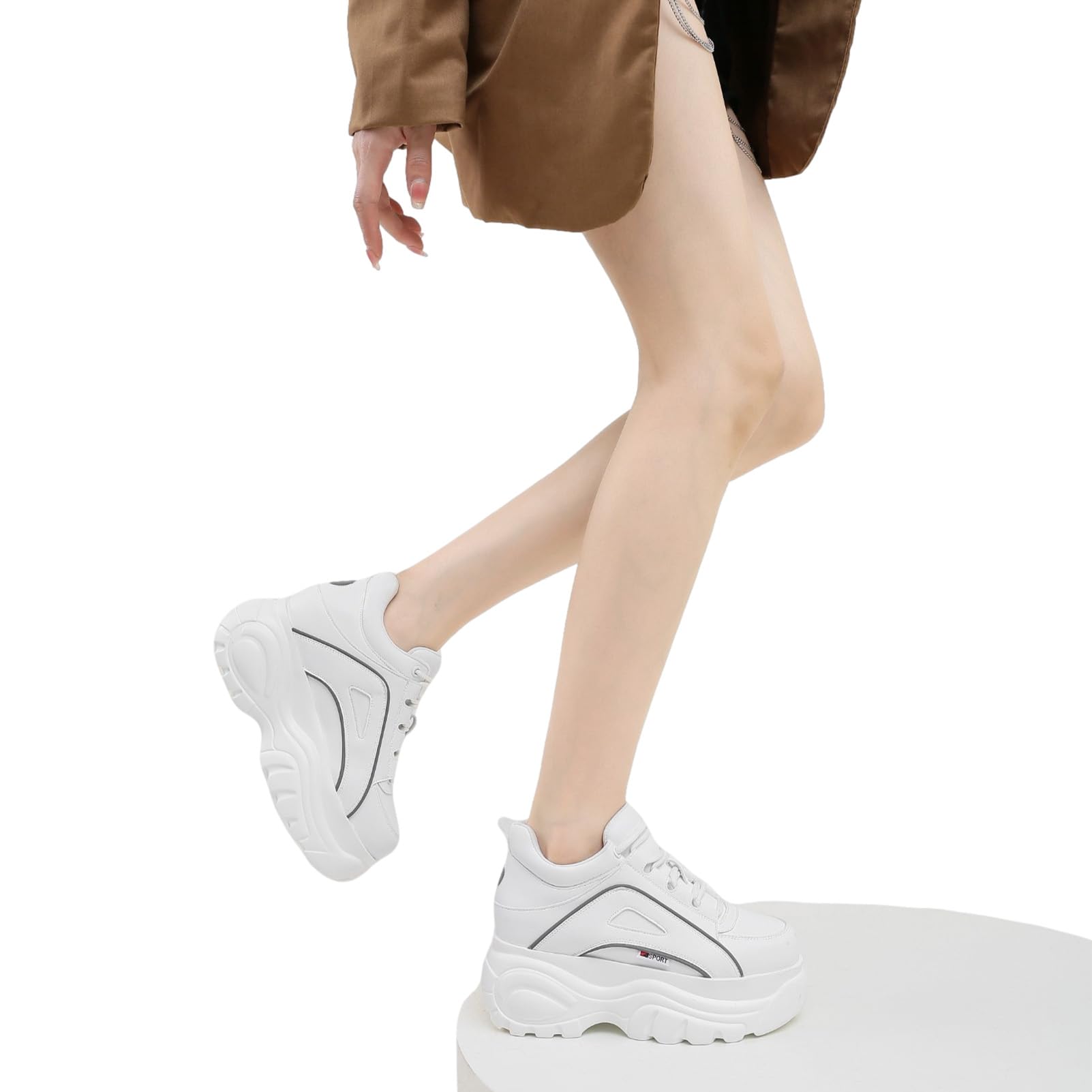 ANUFER Mujer Plataforma Alta Chunky Zapatos Deportivos Casual con Cordones Zapatillas de Papá