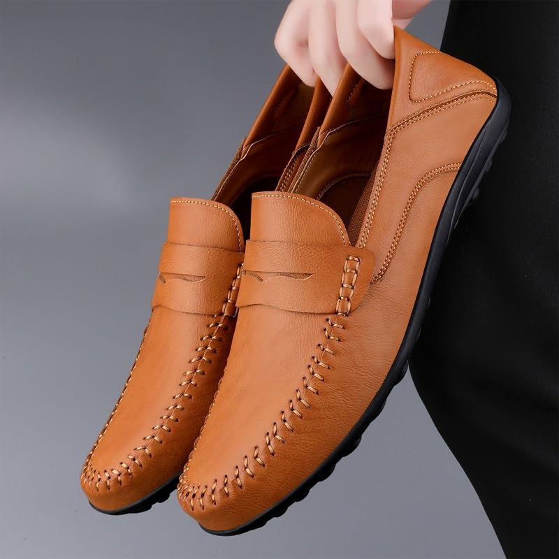 Loafers for Men Round Toe Vegan Leather Penny Loafers Lightweight Flat Heel Flexible Walking Fashion Slip-on3
