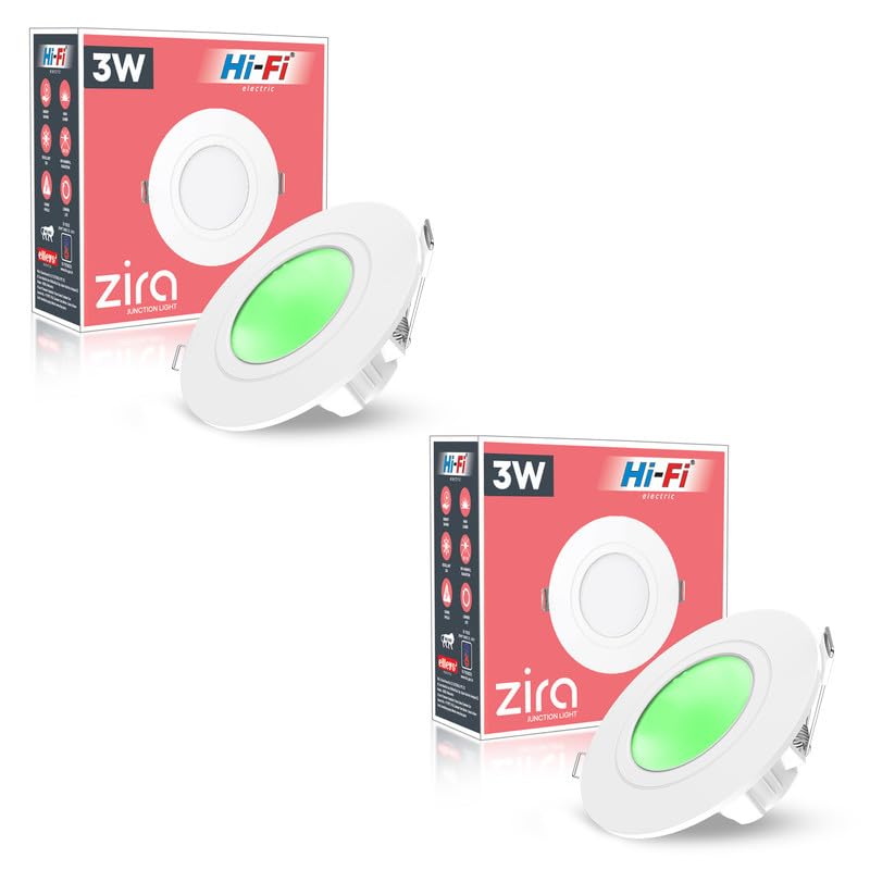 Image of elleys' ZIRA 3W LED Down Light (Green Light) Round Recessed Ceiling LED Light | Cut Out- 45 mm | BIS Certified & 4KV Surge Protection pop Lights for Ceiling (3W, Pack of 2)