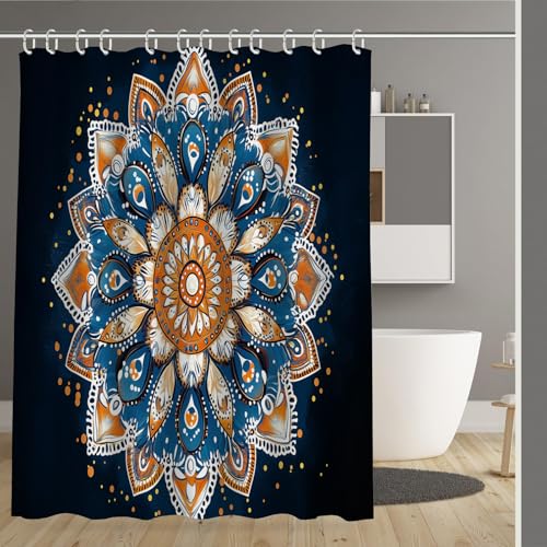 Rideau de douche fleurs polyester lavable en machine avec crochets 180x200cm - 2
