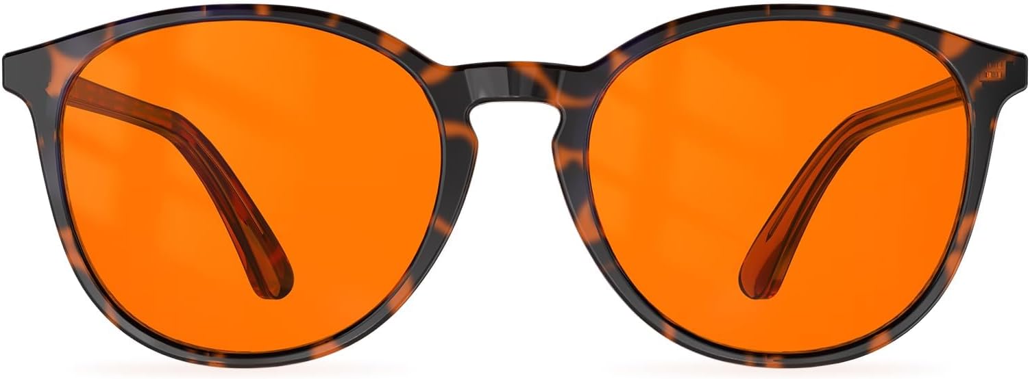 99% Orange Blue Light Blocking Glasses,Retro Trendy Round Style,Relieve Eye Fatigue,Improve Sleep For Screens/Games