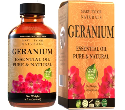 Geranium Essential Oil (4 oz), Premium Therapeutic Grade, 100% Pure and Natural, Perfect for Aromatherapy, Relaxation, Improved Mood and Much More by Mary Tylor Naturals