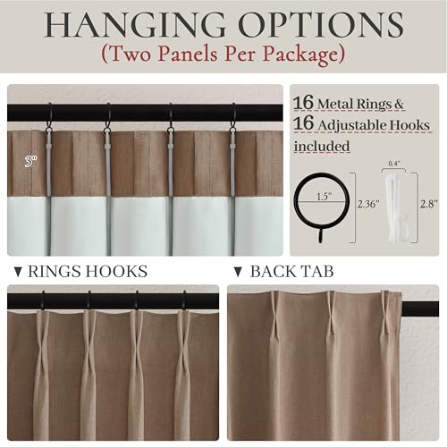 Image of RustBrown Linen Pinch Pleated Curtains 100 Inches Long Heavy Duty Thermal Insulated Extra length Burg for Dining Room Total Blackout 48 /60 /72 Wide Window Treatments Drapes (40 inchWx100 inchLx2Panels)
