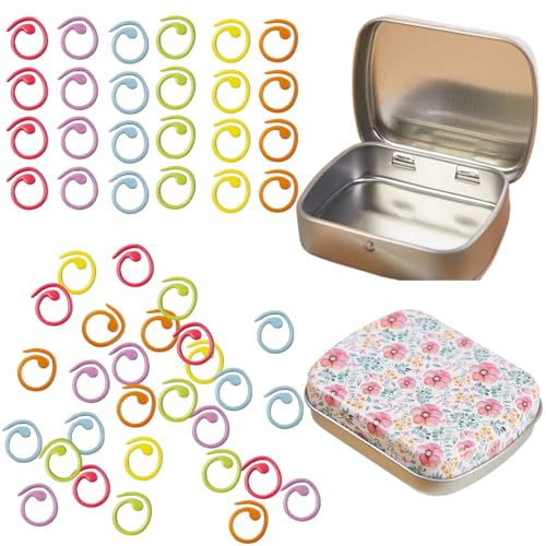 Image of 50Pcs Spiral Stitch Markers for Crocheting,Split Ring Stitch Markers with Box Metal Stitch Markers for Knitting Sewing DIY Handmade Crafts