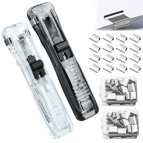 Portable Binder Clip Stapler - Includes 58 Reusable Clips, 1/2 Pcs Portable Binder Clip Stapler, One-Hand Operation Staple-Free 
