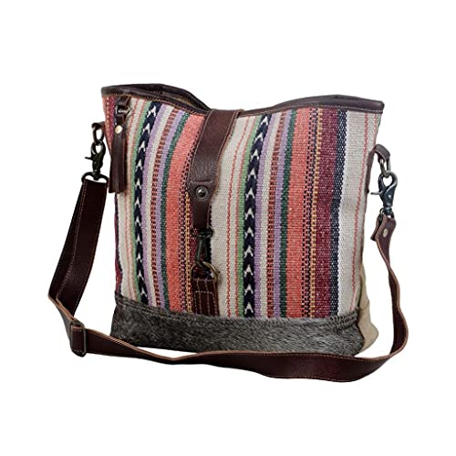 Myra Bag Multicolored Shoulder Bag Upcycled Cotton & Cowhide Leather S-28572