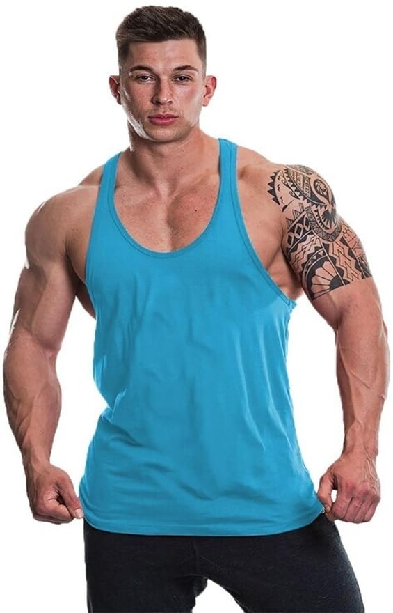 Image of Men's Summer Inner Vest Stringer Soild Round Neck Sleeveless Polyester Tshirt for Gym
