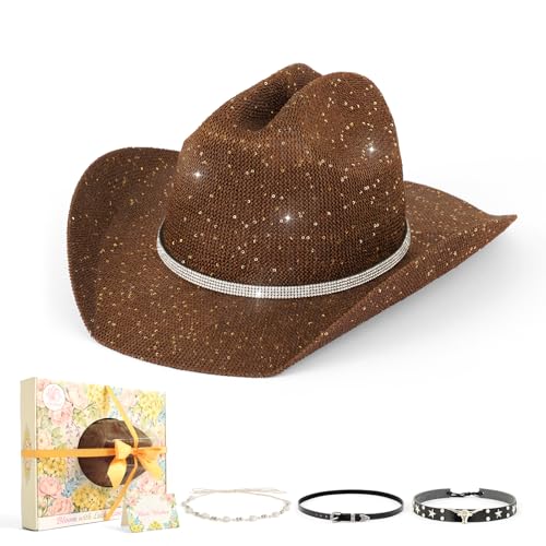 Image of Sequin Cowboy Hat for Men & Women - Sparkly Cowgirl Hat with Thread Detail, Stylish Cowboy Hat for Parties