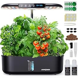 Ahopegarden Indoor Garden Hydroponics Growing System: 12 Pods Plant Germination Kit with LCD Display and LED Light, Smart Environmental Detection, Hydrophonic Planter Grower for Fresh Vegetables Home