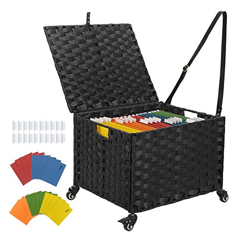 Greenstell File Cabinet with 20 Hanging Filing Folders, Mobile File Cabinet for Home Office, Decorative Organize, Under Desk Rolling Office File Cabinet for Legal Letter Size, Easy to Assemble Black