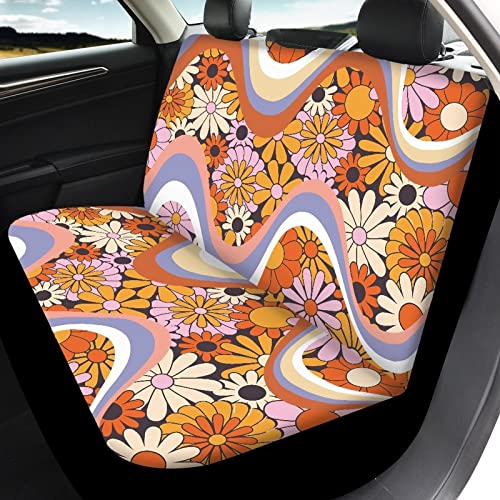 Image of Modysero Blossom Flower Print Car Seat Cover Full Set Novelty Soft Elastic All Season Automotive Seat Cover for Women Universal Auto Seat Cover Accessories Fit Most Cars Vehicles