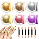 BISHENGYF 6 Jars Chrome Nail Powder, Chrome Effect Nail Powder Set, Shiny Nail Glitter Powder with Magic Mirror Effect for Nail Art