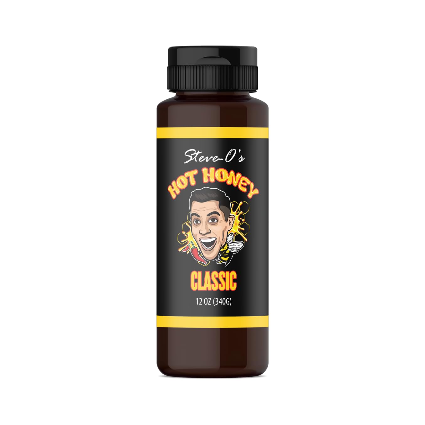 Steve-O's Hot Honey - Classic | Golden Honey & Carolina Reaper Peppers, Sweet & Spicy | Marinades, Dressings, Pizza, Wings, Breakfast & More (12 oz)