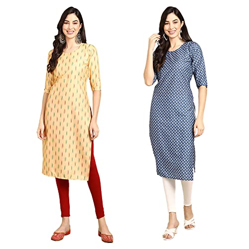 Image of Pinkmint Designer Woman's Crepe Multicolored Straight Kurta [A-355-330]