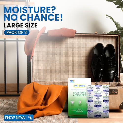 Image of DAVSORB Dehumidifier Room Moisture Absorber, Pack of 3-100gm Large Size Sachets (3x100=300gm) for Home, Cars, Electronic items, Wardrobe & Shoe Racks | Fights Excess Moisture & Prevents Fungus