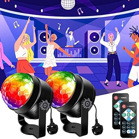 Disco Lights, LUNSY Sound Activated Party Lights with Remote Control, 7 Colors RGB Disco Ball Light Stage Strobe Lighting with 360°Rotation for Birthday DJ Bar Christmas Party Home Decor - 2 Pack Cover