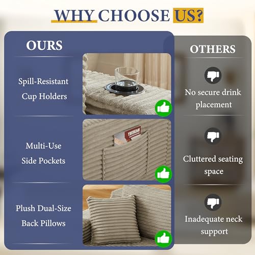 Image of 96 inch Sectional Couches for Living Room Cloud Couch Sofa with L-Shape Upholstered Boneless Couchs Modern Modular Sectional Couch with Chaise (Camel, 133 inch W+U Facing Chaise)