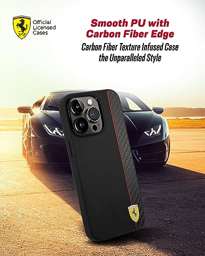 Image of CG MOBILE Ferrari iPhone 14 Pro Max Case [Official Licensed] Vertical Stripe Metal Logo | Mag-Safe Compatible Protective Case /Cover Designed for iPhone 14 Pro Max (6.7 Inch) 2022 - Black
