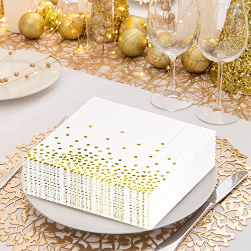 Ecohola Gold Foil Polka Dot Paper Napkins For Graduation,Cocktail,Luncheon,Wedding Reception,Anniversary,Parties (3 Ply, 6.5 X 6.5 In, 100 Count) #TOP6