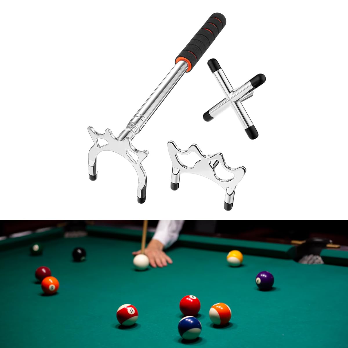 Riven Queue de billards télescopique avec 3 têtes de pont argentées