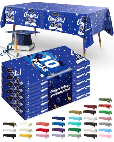 Image of Pureegg Graduation Decorations 2026 Plastic Tablecloth Disposable 10 Pack, Class of 2026 Black Rectangle Table Cover 54 x 107 Inch, Plastic Table Cloth for Graduation Party, Picnic