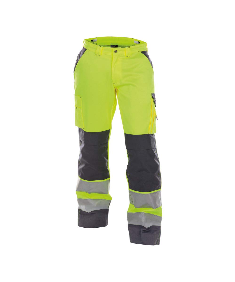 DASSY® Buffalo Dassy HIVIS PESCO 70 - Pantalones de seguridad con bolsillos en las rodillas (tejido HIVIS, color amarillo neón/gris cemento), 48 minus